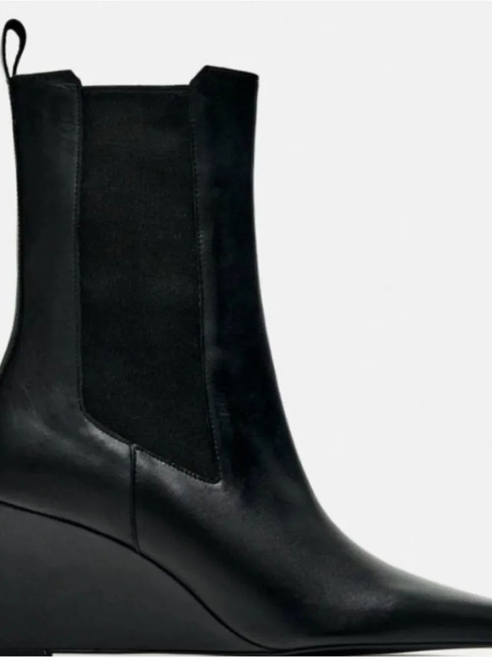 Zara Black Chelsea leather Wedge Ankle Boot size 38